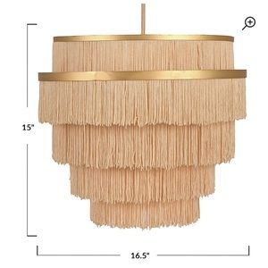 Textile Dimmable Pendant by Parvati WITH CHAMPAGNE AND GOLD FRINGE
